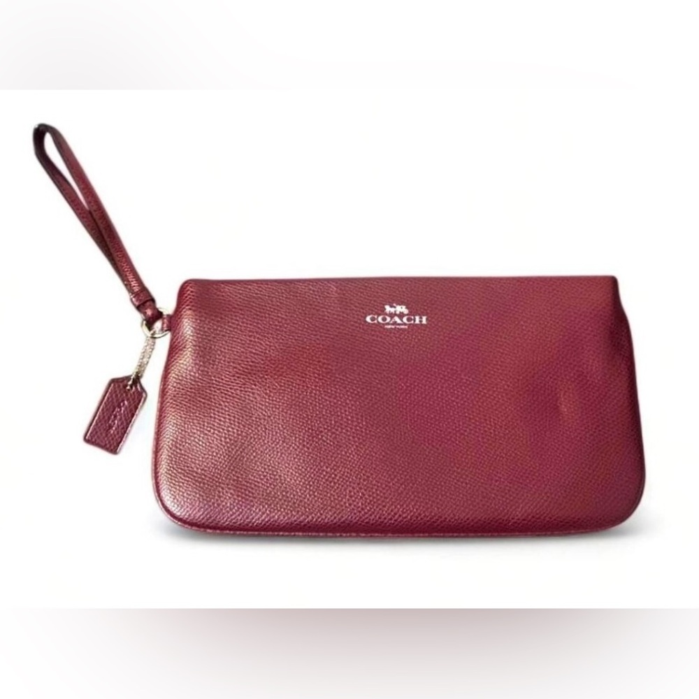 COACH LARGE WRISTLET BURGUNDY LEATHER 2016 NWT WINE OX-BLOOD MAROON SILVER